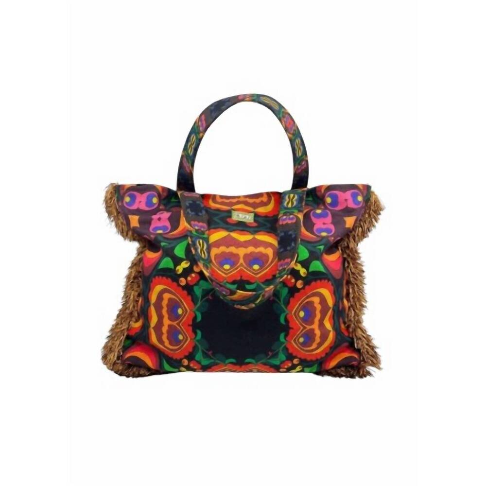 NEW NUVULA women's psychedelic cotton canvas tote in brown and red